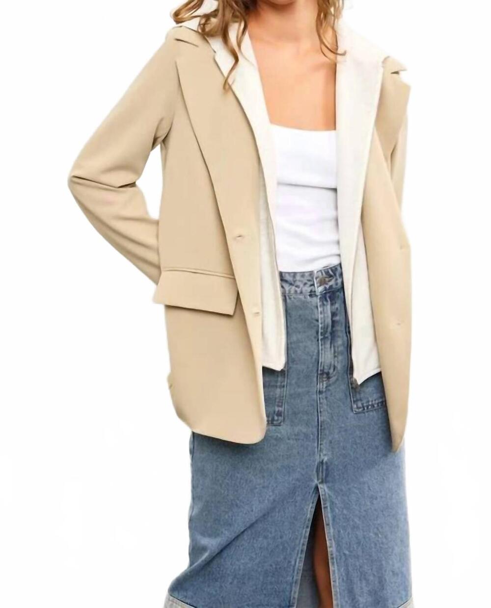 NEW MABLE edina long sleeve blazer in beige - Picture 4 of 5